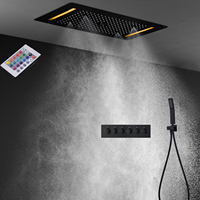 Mitigeur thermostatique avec pomme de douche effet pluie, système de douche noir pour salle de bain à LED 5 fonctions, robinets déviateurs