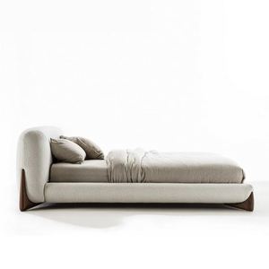 Lit en tissu minimaliste italien, laine d'agneau, grand lit double blanc, style Wabi-Sabi, chambre principale de villa, lit moelleux - Product Image 3