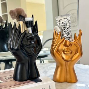Porta Pennelli da Trucco in <span class=keywords><strong>Resina</strong></span> Moderno e <span class=keywords><strong>Vaso</strong></span> da Tavolo per Arredamento Casa e Bagno - Product Image 1