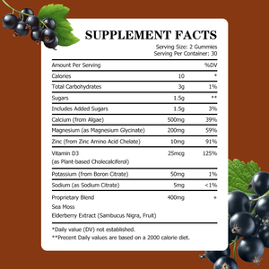 Gomitas de Calcio, Magnesio y Zinc de Alta Calidad, Favorecen la Salud de Huesos y Dientes, Suplemento de Musgo Marino, Sabor a Bayas del Saúco, Gomitas de Minerales - Product Image 2