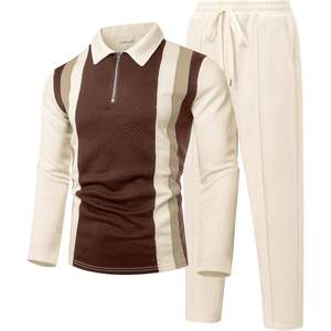 Conjunto Deportivo Personalizado para Hombre de 2 Piezas, Camiseta Polo de Manga Larga y Pantalones, Mezcla de Algodón y Spandex de Peso Medio, Transpirable, Estilo Casual - Product Image 2