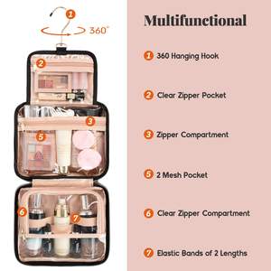 กระเป๋าผ้าไนลอนกันน้ำสำหรับผู้หญิงวัสดุโพลีเอสเตอร์มีซิปคู่ทนทานสำหรับเดินทางใช้ในห้องน้ำโลโก้ได้ตามต้องการ - Product Image 5