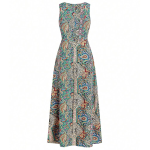 Combinaison ample à imprimé Paisley style bohème pour femme, élégante, col rond, sans manches, fente avant, maxi, tenue de plage estivale, personnalisable - Product Image 5