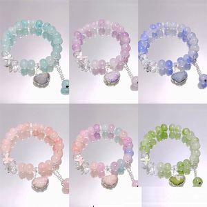 Pulsera de cuentas de cristal craquelado Fantasy Popcorn con dije de mariposa, pulsera de cuentas de colores degradados, pulseras de la amistad para mujer, joyería - Product Image 4
