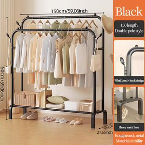 Perchero de Ropa de <span class=keywords><strong>Metal</strong></span> Grueso con Doble Barra y Ganchos, Organizador de Ropa de Gran Capacidad de 150 cm para Dormitorio y Balcón - Product Image 6