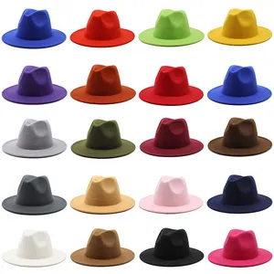 Solid Color Polyester Cotton Vegan Material Fedora Hat Wholesale Wide Brim Wool Women Men Party Music Festival Fedora Hat