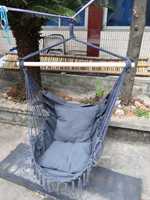 Fauteuil suspendu en macramé sur mesure avec coussin et poche - Hamac en corde pour patio et jardin