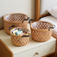 Panier de rangement en copeaux de bois pour la décoration de la maison, avec doublure imperméable, poignée en cuir, design moderne écologique, utilisation polyvalente