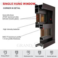 Fenêtres à double battant directes d'usine, fenêtre intérieure avec verre Low-E et cadre en alliage d'aluminium, design vertical coulissant
