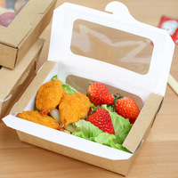 Boîte d'emballage alimentaire carrée en papier kraft jetable avec fenêtre, pour sushis et desserts, impression offset personnalisée, livraison gratuite