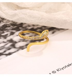 แหวนงูชุบทองวินเทจสัตว์ปรับเปิดแหวนกับที่ดีที่สุดลูกบาศก์เซอร์โคเนียสำหรับผู้หญิงวัยรุ่นหญิง - Product Image 2