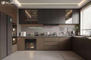 Meuble <span class=keywords><strong>de</strong></span> cuisine moderne modulaire en bois massif avec compartiment <span class=keywords><strong>de</strong></span> rangement pour mini-réfrigérateur, crédence écologique et durable pour appartement - Product Image 3