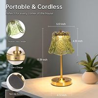 Lampe de chevet décorative d'ambiance verte en verre et métal, rechargeable par USB, à commande tactile et intensité variable, pour chambre à coucher, idéale pour l'export.