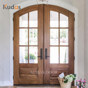 ประตูบานคู่ด้านนอกโค้งแบบกำหนดเองประตูทางเข้าด้านหน้าประตูทางเข้าไม้เนื้อแข็งประตูทางเข้าคู่ - Product Image 3