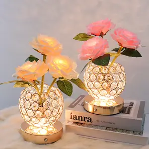 Luminária de mesa decorativa de flores, luminária de cristal rosa, luz ambiente, simulação de luminescência, luz criativa noturna