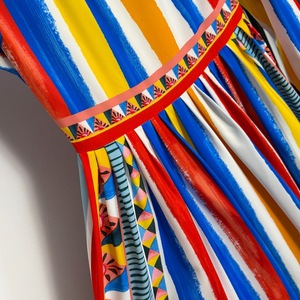 Nuovo abito da <span class=keywords><strong>donna</strong></span> a maniche lunghe con colletto di diamanti a righe Color-Block stampato stringe vita - Product Image 4