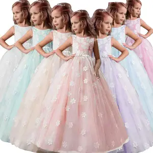 Fashion wholesale children boutique summer bow long elegant ukraine teen kids birthday party dress 13 year old girl clothes