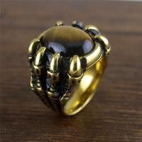 Bague en acier inoxydable vintage avec griffe de dragon et pierre œil de tigre