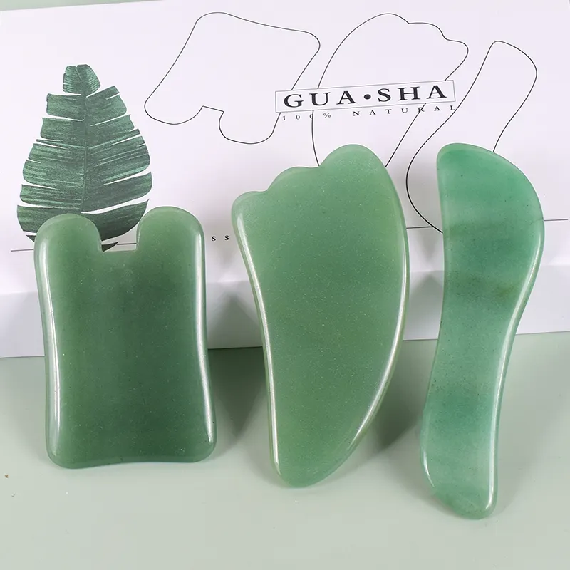 Оптовая продажа Высокое качество Зеленый авантюрин Кристалл Gua sha массаж лица нефрит Gus Sha набор