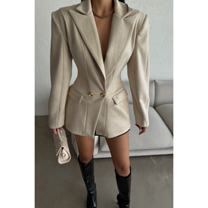 Blazer en daim pour femme, style universitaire, motif sablier, en cuir, doublure polyester, matériau extérieur, collection automne-printemps - Product Image 2