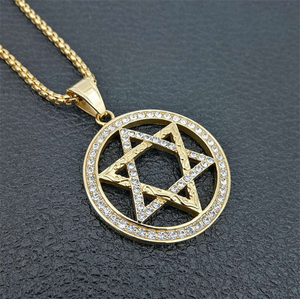 Design de luxe nouveaux bijoux 316 en acier inoxydable plaqué or zircon David étoile à six branches pendentif collier - Product Image 1