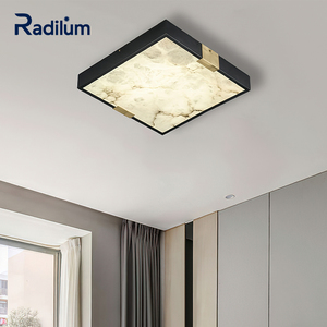 <span class=keywords><strong>Lucien</strong></span> Plafonnier Carré Albâtre Encastré avec Cadre Noir et Accents en Laiton Luminaire Moderne en Pierre pour <span class=keywords><strong>le</strong></span> Salon - Product Image 1