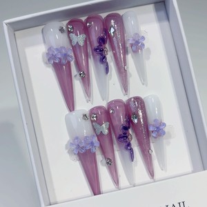 Nuevo Producto Lanzado, <span class=keywords><strong>Polvo</strong></span> Mágico Plateado, Azul y Negro con Relieve 3D, Diseño de Mariposa, Flor y Nudo, <span class=keywords><strong>Uñas</strong></span> Postizas Hechas a Mano - Product Image 2