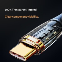 Cable de Datos Tipo-C de Carga Súper Rápida de 2 Metros, Extra Largo, Transparente, Chapado en Oro, de Cobre Puro y Nylon 5A 120W para Teléfonos Móviles