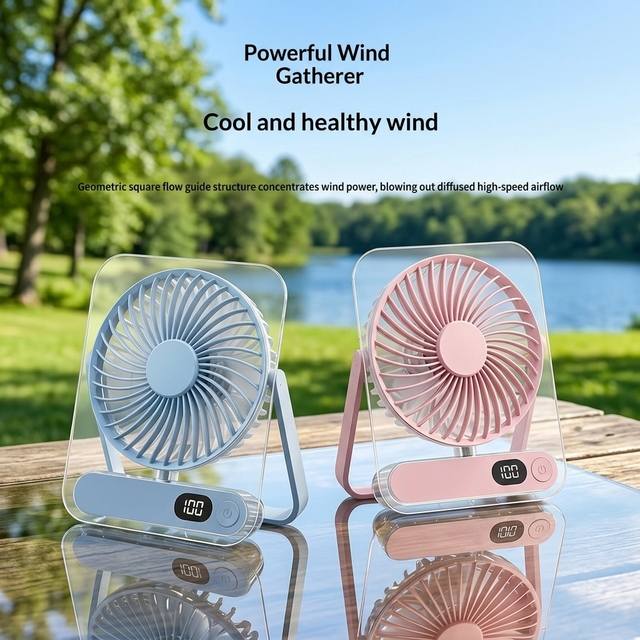 Wearable Car Compatible Portable Fan Mini Rechargeable Handheld 2600mAh Long Battery Life LED Display Travel