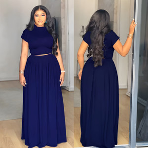 Y10601 Set Estivo Personalizzato: Elegante T-shirt a Maniche Corte con Collo Tondo e Gonna Lunga <span class=keywords><strong>Maxi</strong></span>, Completo Due Pezzi per Donna - Product Image 2