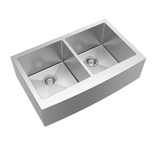 Évier de cuisine moderne à double cuve carrée, conçu avec un design incurvé, à paroi intérieure lisse et à débordement profond, sur mesure - Product Image 4