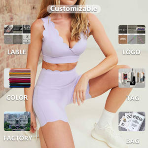 XW-202410 neue 2 Stück Scallop Gym Fitness-Sets V-Ausschnitt BH Kraft training Sportswear Shorts mit hoher Taille Outfit Sport Yoga-Sets - Product Image 4
