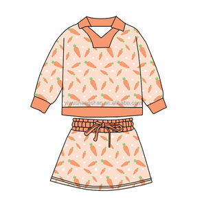Ensembles de Pâques pour bébés et enfants en gros, haut à col polo à manches longues imprimé lapin, <span class=keywords><strong>jupe</strong></span> avec short, tenues de fête pour petites filles - Product Image 6