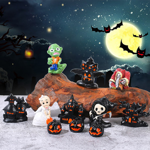 HAOXUAN Halloween Monstruo Verde Bruja Mago Casa del Árbol Resina Pequeña Figura Miniatura Paisaje Accesorios Animados - Product Image 3
