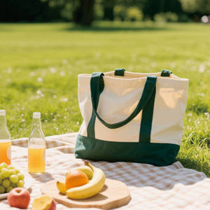 Bolsa de Compras de Algodón Reciclado Personalizada, con Cierre de Cremallera Resistente, Logotipo Impreso Personalizado, Bolsa de Hombro Ecológica de Lona Natural - Product Image 1