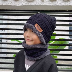 Chapeaux d'hiver <span class=keywords><strong>en</strong></span> tricot pour filles, bonnet pour enfants, ensemble d'écharpe chaud avec crâne et doublure polaire épaisse pour enfant - Product Image 1