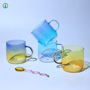 Customized Glass Cups Drink Milk Tea Coffee Glass Cup Transparent Colored Borosilicate Glass Mugs With Handle