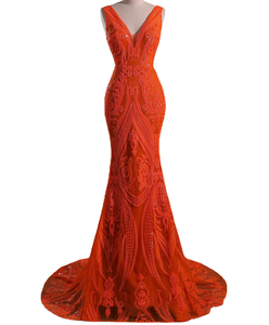 Robe de soirée de bal européenne et américaine sexy à col en V, à sequins, longue jusqu'au sol, taille empire, antistatique, sans manches - Product Image 6