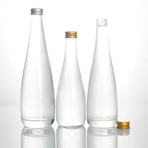 Screw Cap Crystal Water Drop Bottle Glass Water Bottle Wholesale Clear Round 330ml 500ml 750ml Juice Bottle Beverage ISO9001