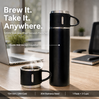 Botella de Agua de Acero Inoxidable en Stock, Juego de Tazas de Viaje, Paquete de Regalo, Termo de Doble Pared con Aislamiento Térmico, 3 Tapas, Antiderrames