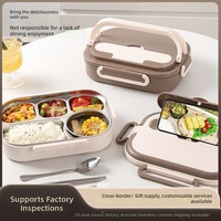 Boîte à lunch carrée en acier inoxydable de qualité alimentaire à 4/5 compartiments, compatible micro-ondes, pour étudiants et employés de bureau, capacité 1-2L, design moderne