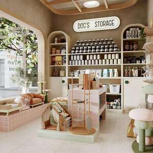 Conception d'intérieur personnalisée pour animalerie, mobilier pour salon de toilettage, aménagement de magasin de détail, solution d'aménagement moderne en bois crème pour animalerie - Product Image 3