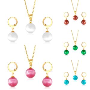 Simple Opal Jewelry Sets Cute Silver/Gold Plated Stainless Steel Necklace Earrings Sets for Everybody - Product Image 1