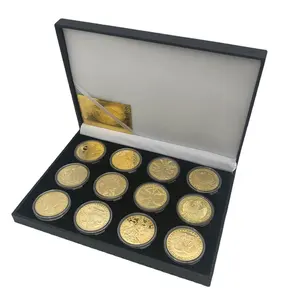 12 Horoskop Goldmünze Widder Leo Großhandel Drops hipping 12 Sternbilder Münzen mit schöner Box