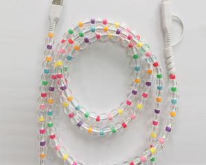 Cargadores de teléfono con cuentas 2 en 1 creativos DIY, Cable multicolor transparente Pastel perla con cuentas, Cable USB de datos, blindaje trenzado de 12 meses - Product Image 3