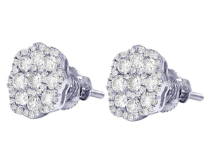Elegant <b>Silver</b> Classic Floral Cluster Earrings with Lab Grown Diamonds 10K Gold Style Jewelry for Women - Product Image 3
