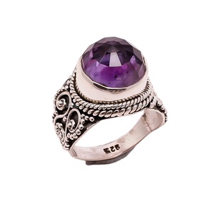 Bague en pierres précieuses améthyste naturelle 925 bijoux en argent sterling en vrac fabricant de bagues en argent fin en gros - Product Image 1