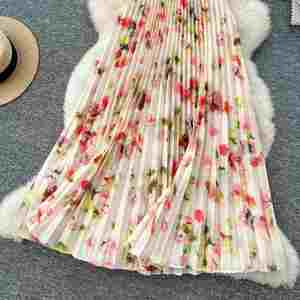 Summer <b>Roman</b> Halter Pleated Midi <b>Dress</b> for Women Empire Printed Hollow Out Lace Draped Woven Party <b>Dress</b> - Product Image 3