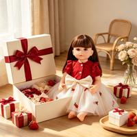 Poupée réaliste reborn de 22 pouces avec corps entièrement en vinyle, cheveux longs bruns, robe florale, visage en silicone, jouet pour enfants, cadeau pour filles