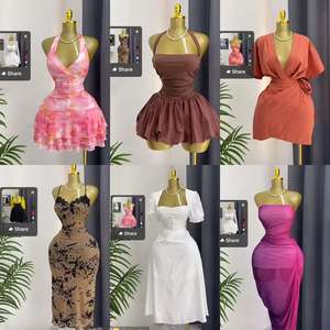 Vestido transfronterizo de Venta caliente 2025 Ventas al contado Color sólido con ropa informal de moda a rayas pequeñas - Product Image 1